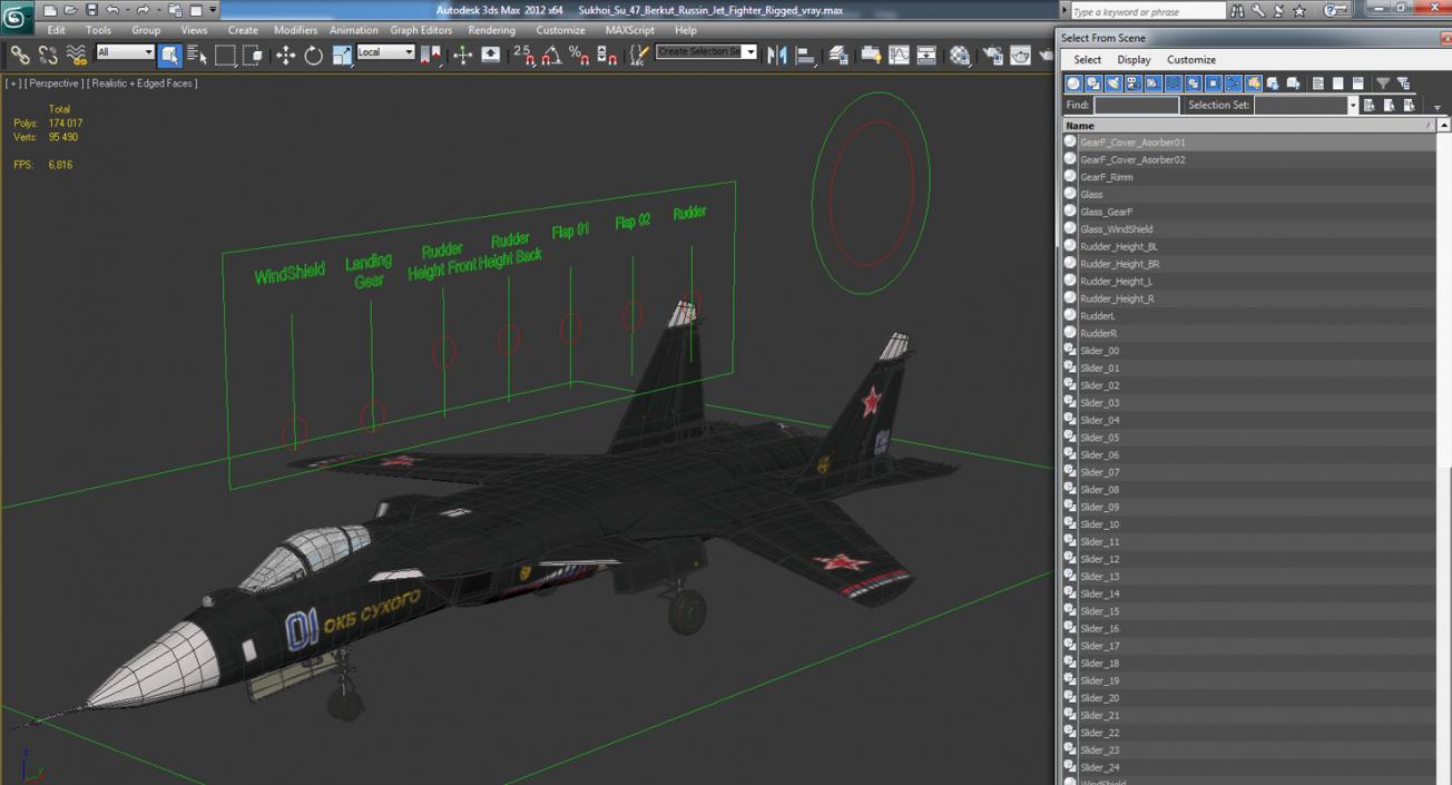 3D model Sukhoi Su-47 Berkut Russin Jet Fighter Rigged