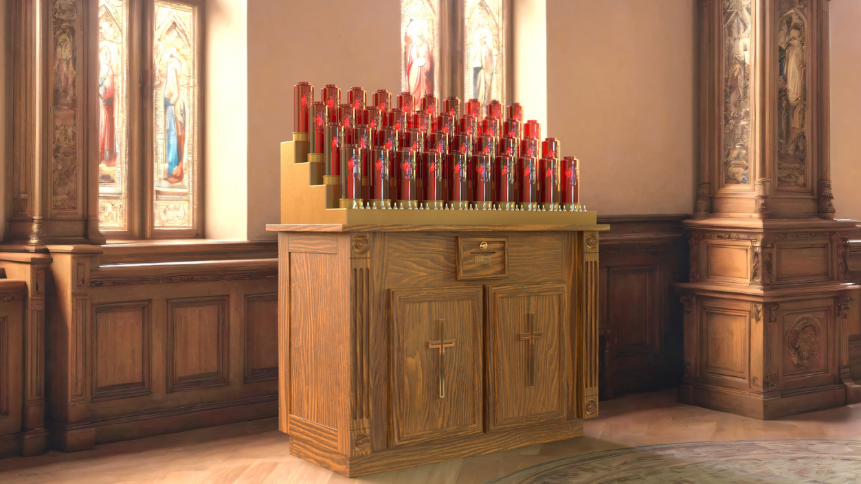 3D Church Votive Candle Stand Wooden Cabinet 2 model