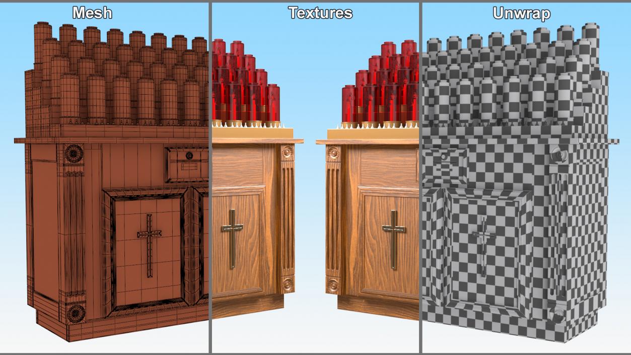 3D Church Votive Candle Stand Wooden Cabinet 2 model