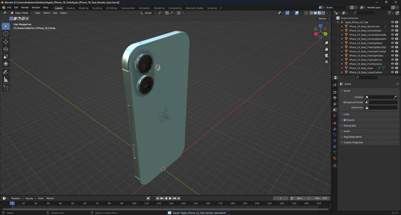 3D model Apple IPhone 16 Teal