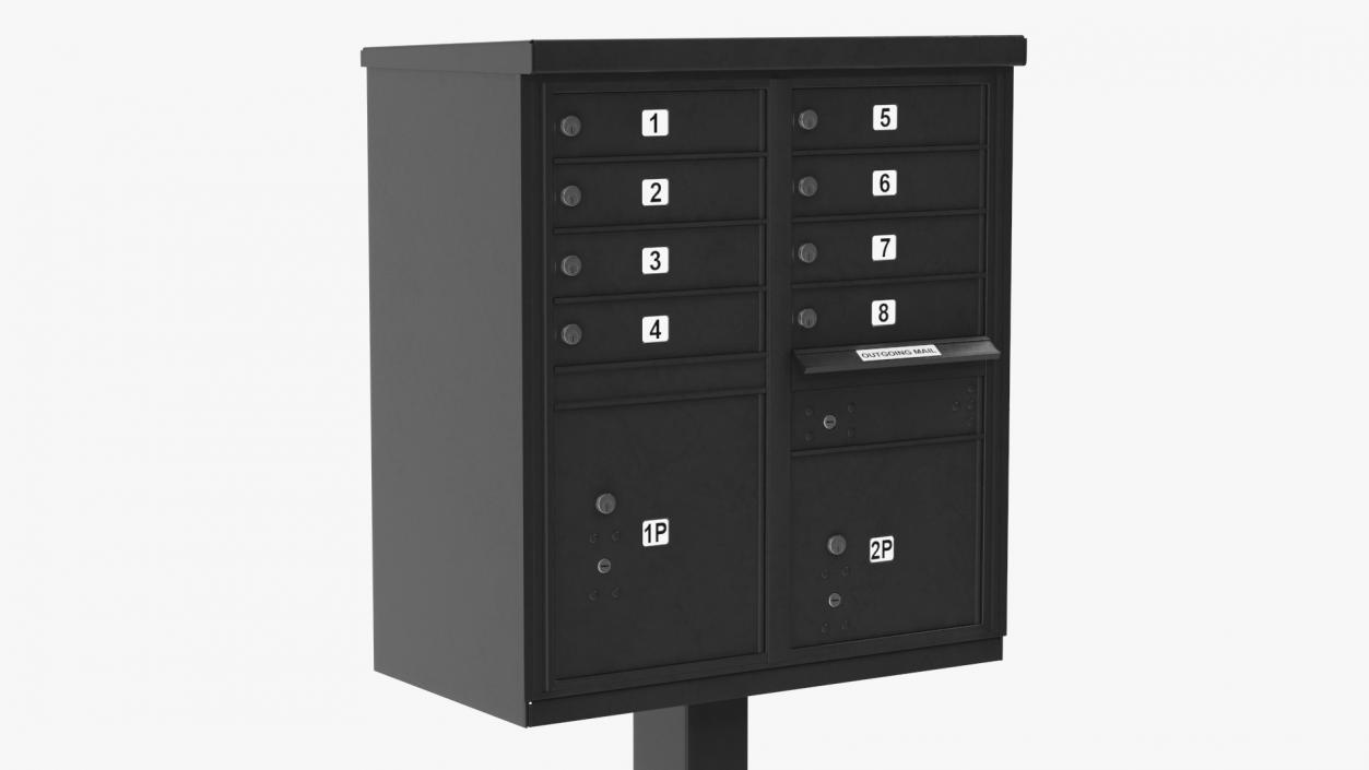 3D Black Eight Door Two Parcel Cluster Mailbox model