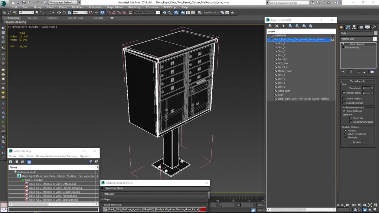 3D Black Eight Door Two Parcel Cluster Mailbox model