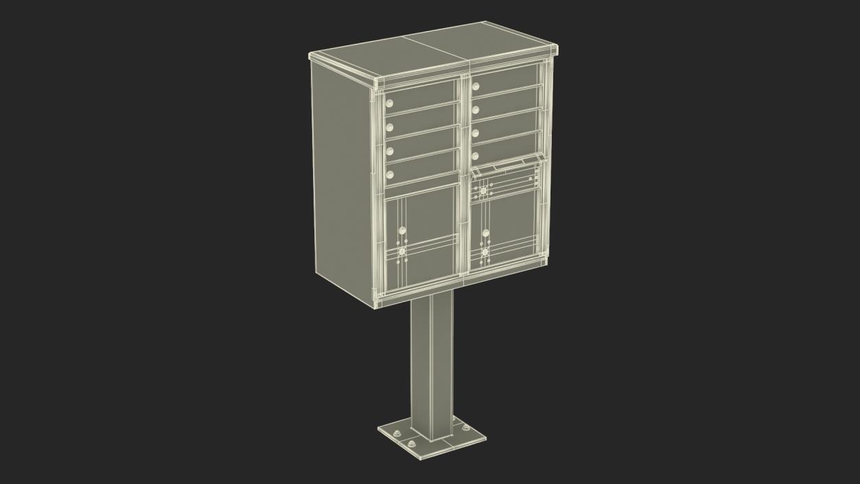 3D Black Eight Door Two Parcel Cluster Mailbox model