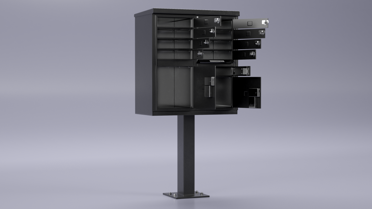 3D Black Eight Door Two Parcel Cluster Mailbox model