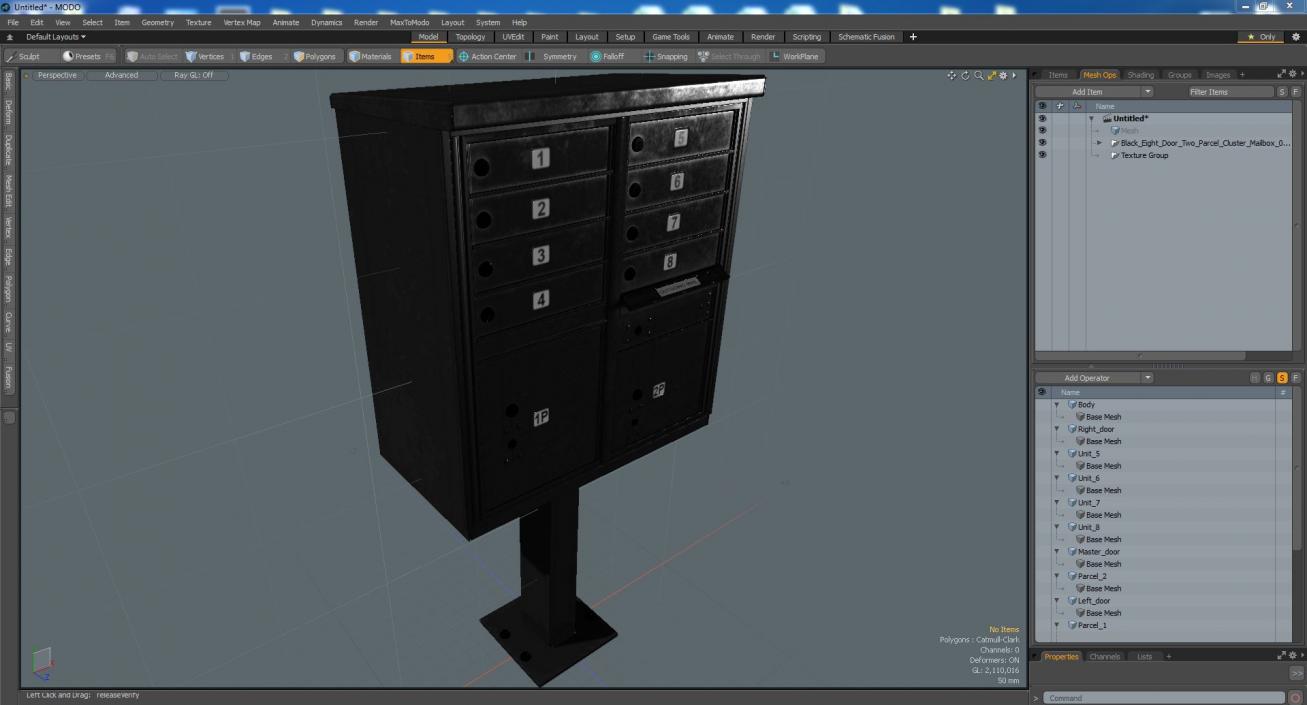 3D Black Eight Door Two Parcel Cluster Mailbox model