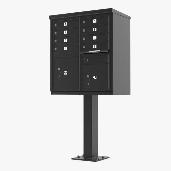 3D Black Eight Door Two Parcel Cluster Mailbox model