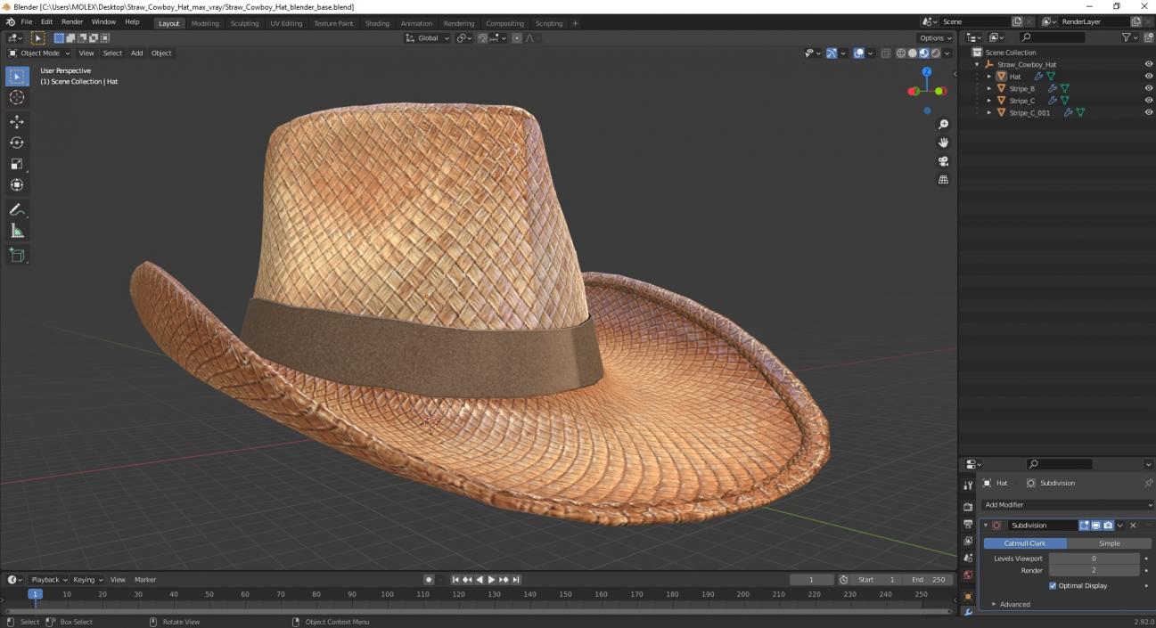 3D Straw Cowboy Hat 2 model