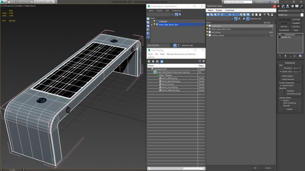 Smart Solar Bench Grey 2 3D model