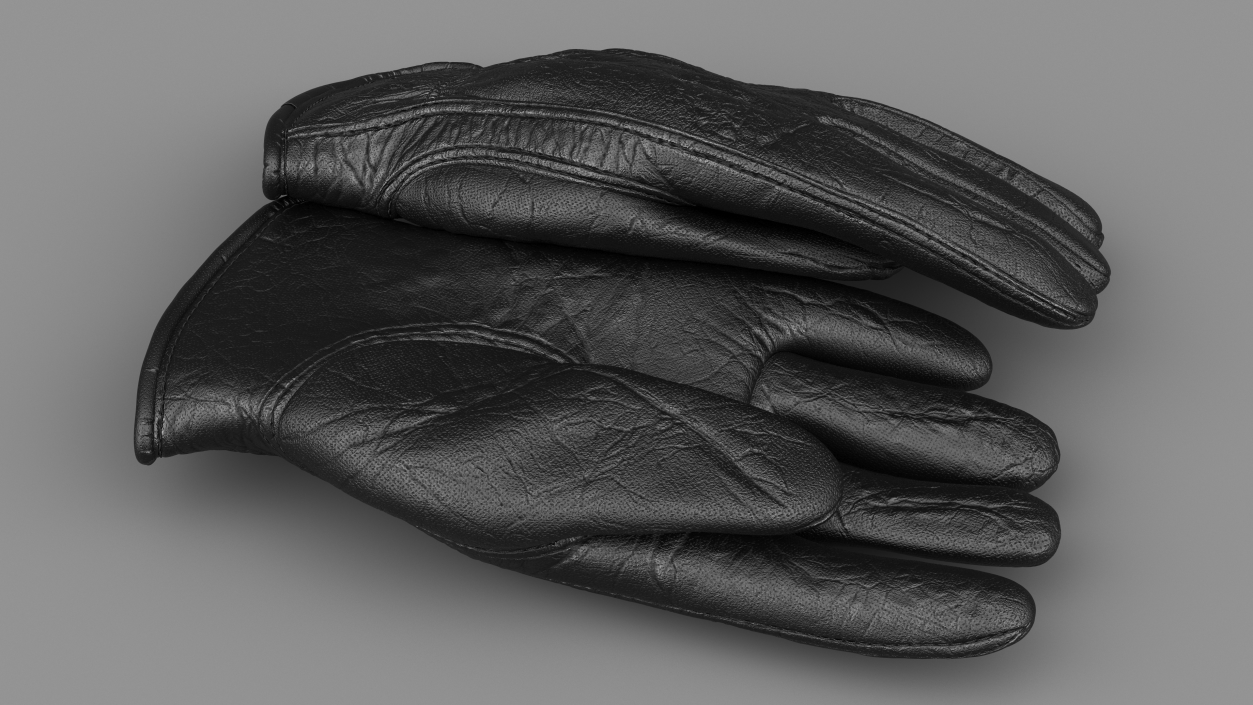 3D Mens Full Grain Black Leather Gloves