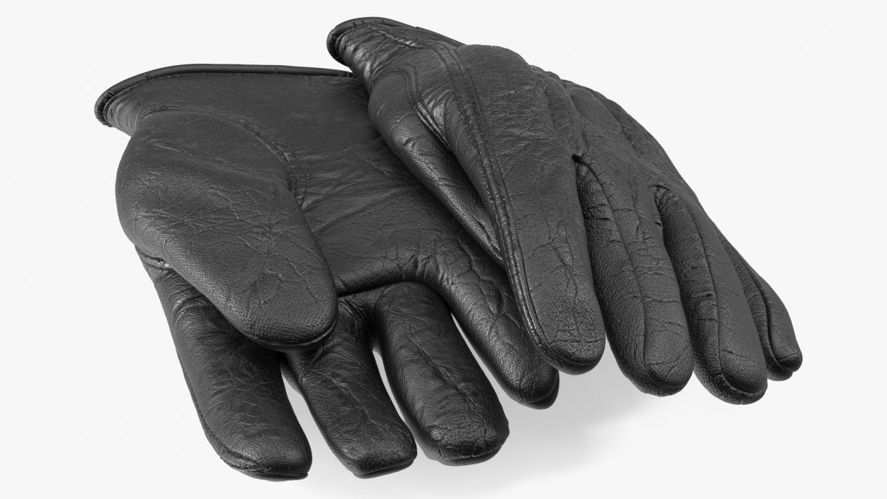 3D Mens Full Grain Black Leather Gloves