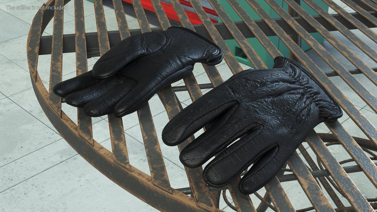 3D Mens Full Grain Black Leather Gloves