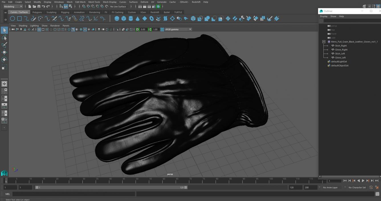 3D Mens Full Grain Black Leather Gloves