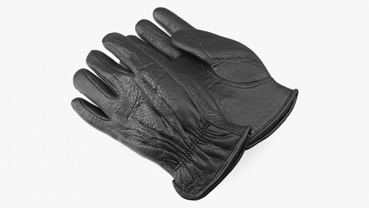 3D Mens Full Grain Black Leather Gloves