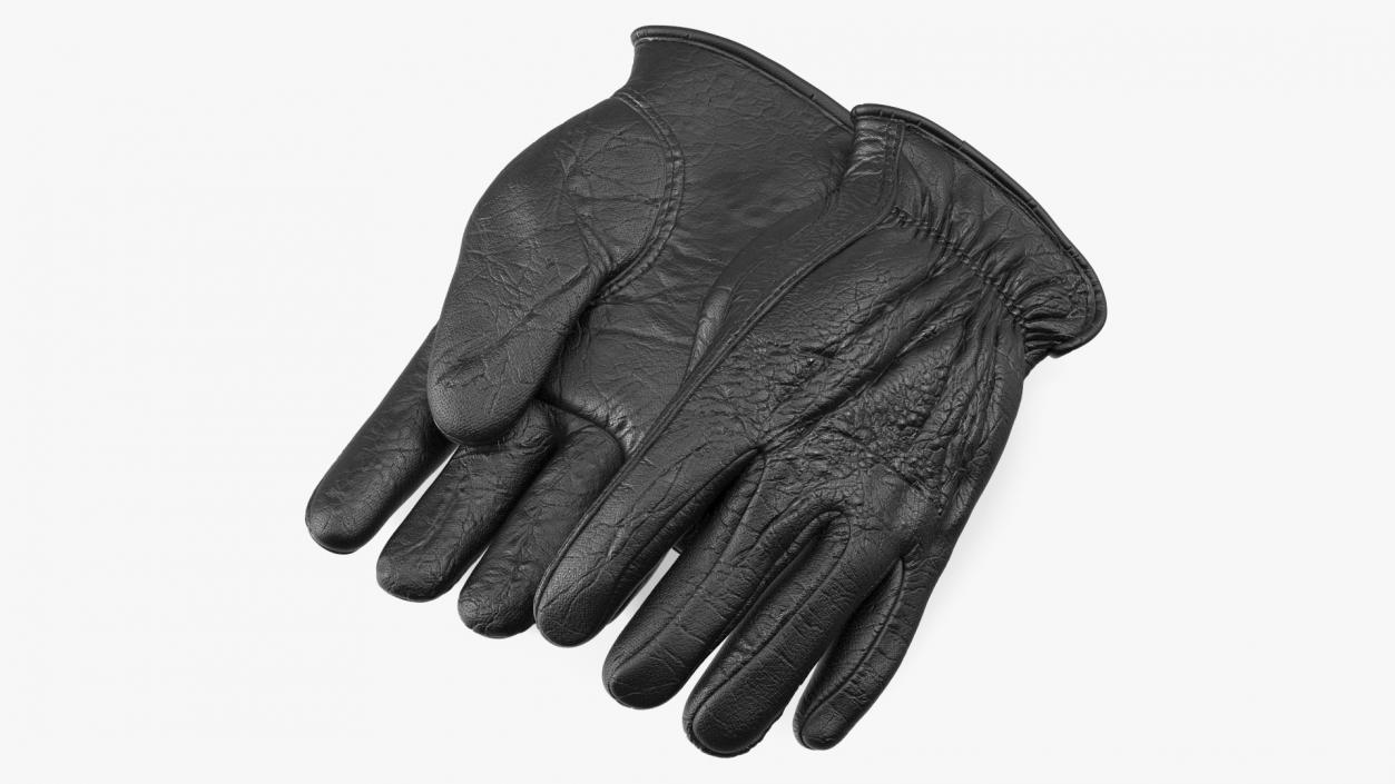 3D Mens Full Grain Black Leather Gloves