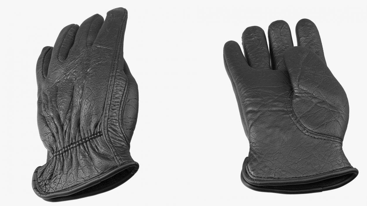 3D Mens Full Grain Black Leather Gloves