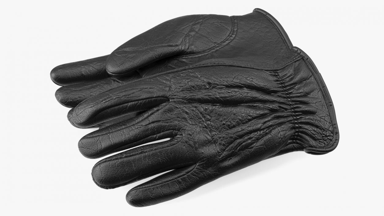 3D Mens Full Grain Black Leather Gloves