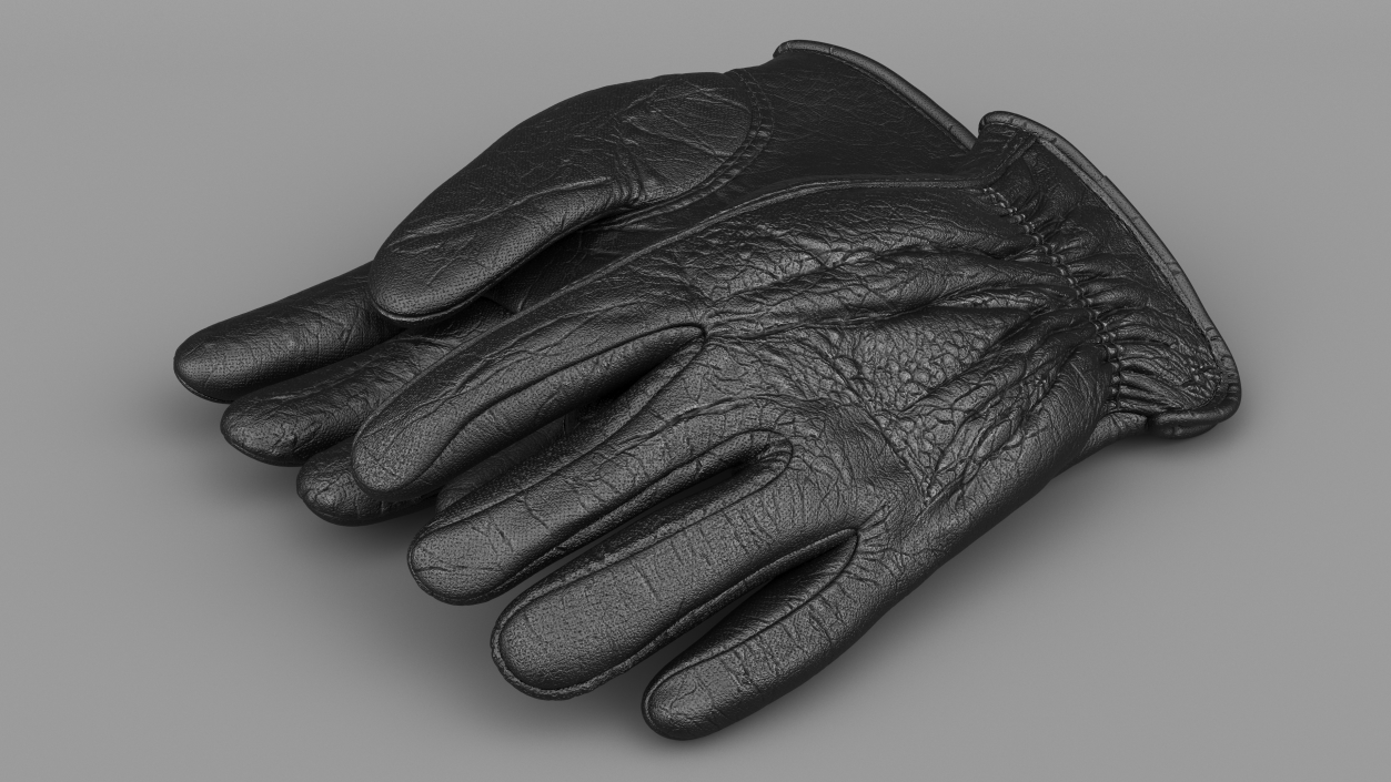 3D Mens Full Grain Black Leather Gloves