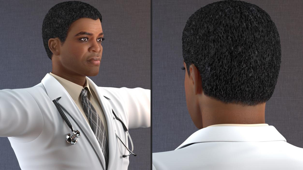 3D model Light Skin Black Male Doctor Rigged