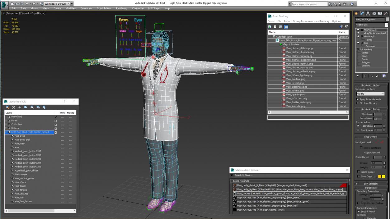 3D model Light Skin Black Male Doctor Rigged