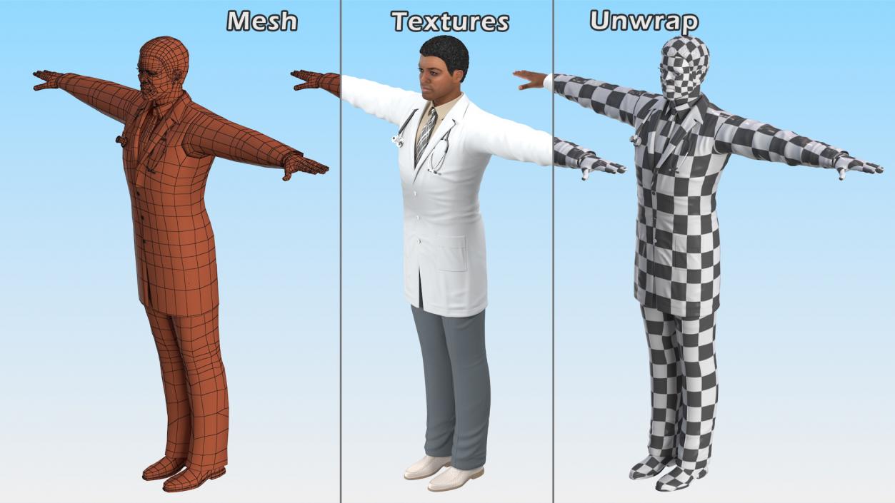 3D model Light Skin Black Male Doctor Rigged