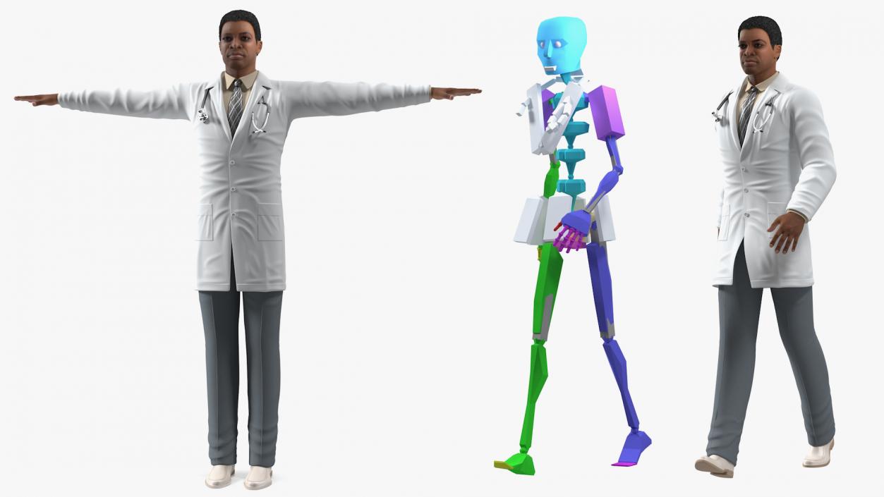 3D model Light Skin Black Male Doctor Rigged