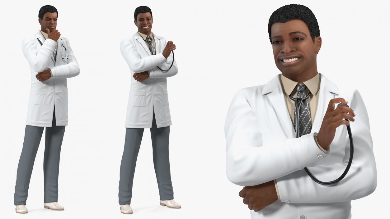 3D model Light Skin Black Male Doctor Rigged