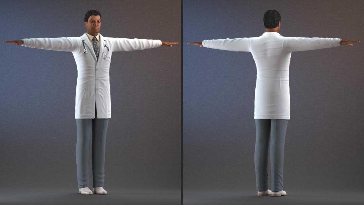 3D model Light Skin Black Male Doctor Rigged