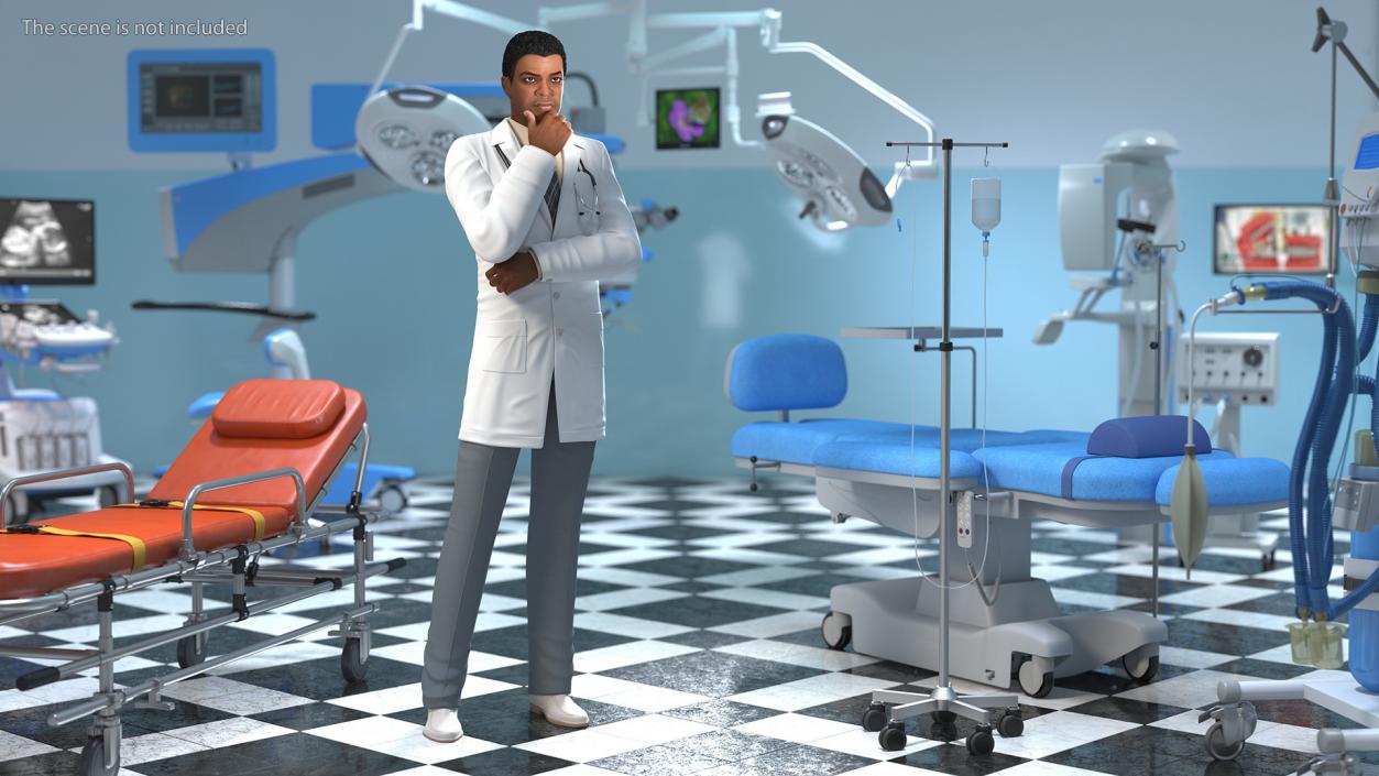 3D model Light Skin Black Male Doctor Rigged