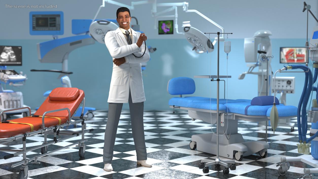 3D model Light Skin Black Male Doctor Rigged