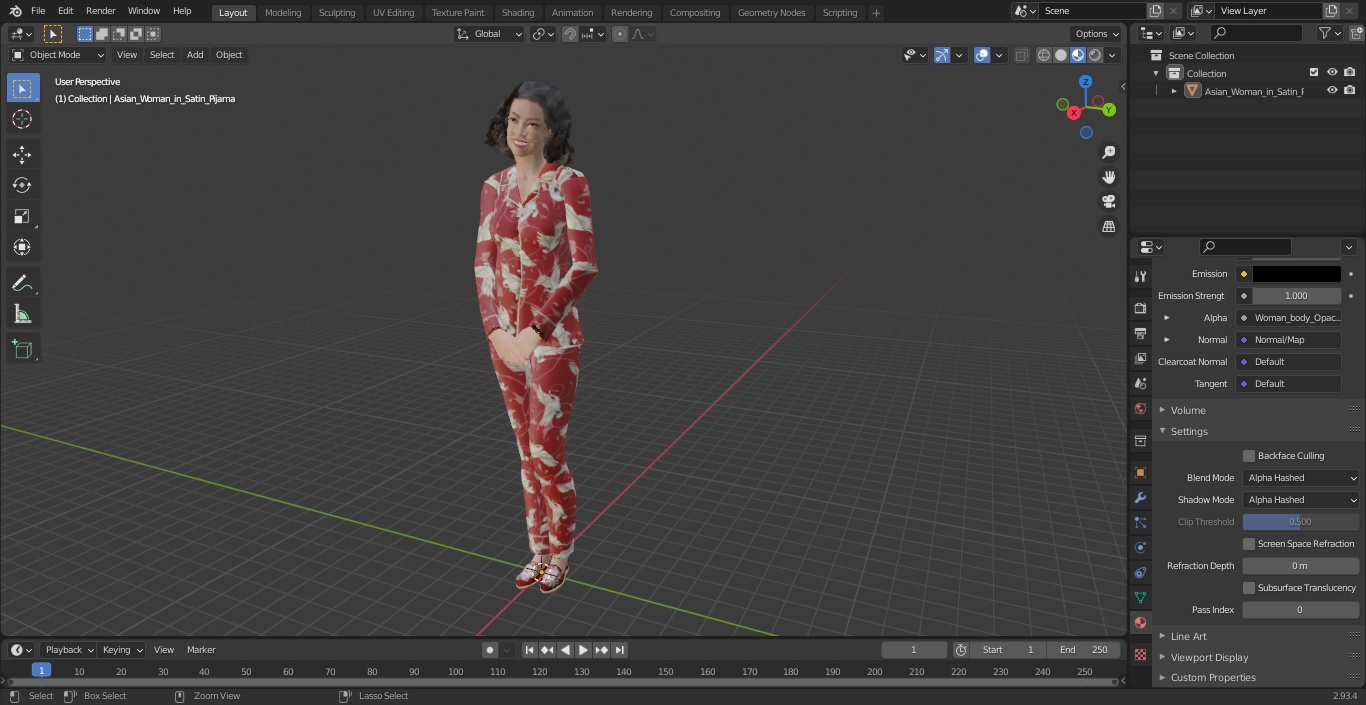 Asian Woman in Satin Pajama 3D