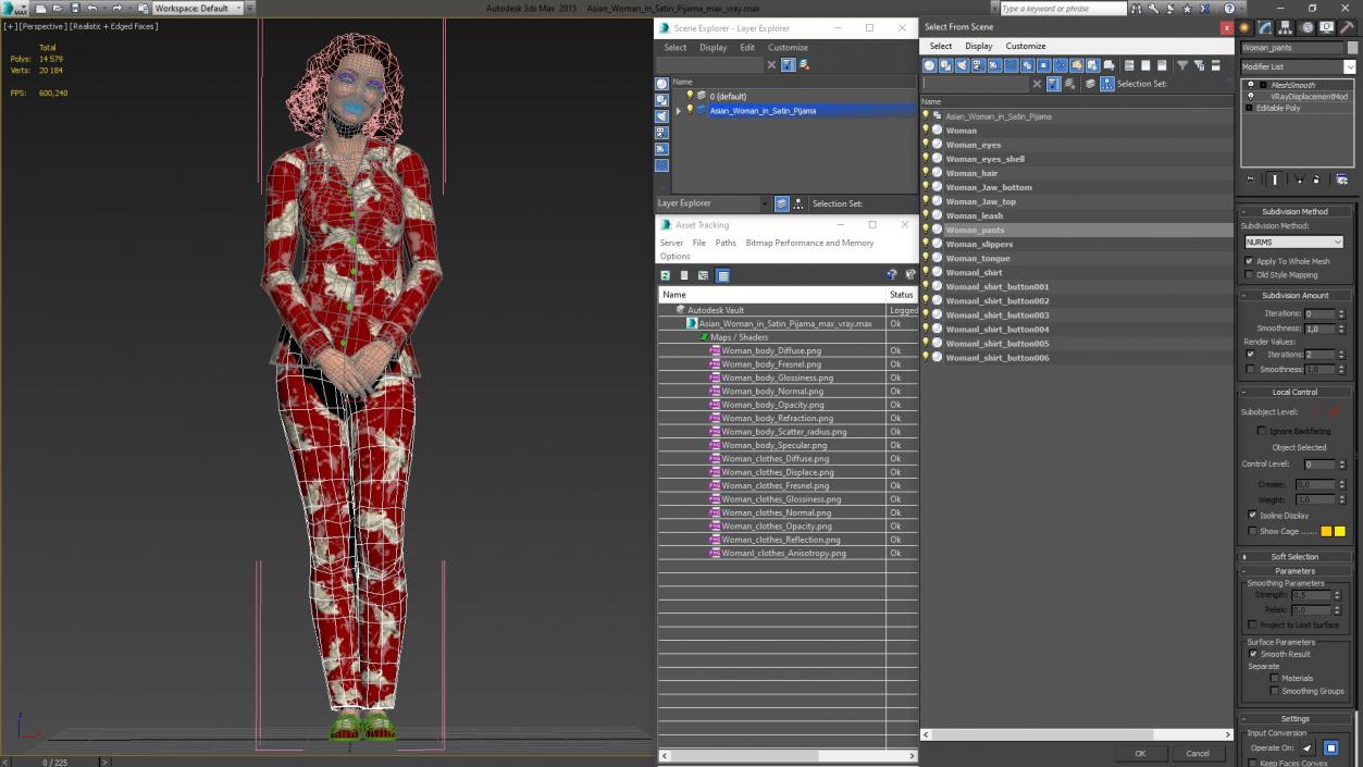 Asian Woman in Satin Pajama 3D