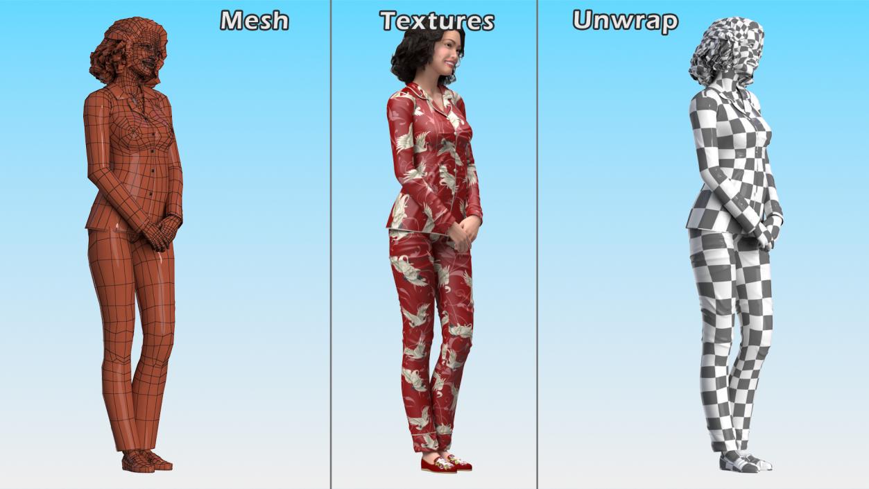 Asian Woman in Satin Pajama 3D