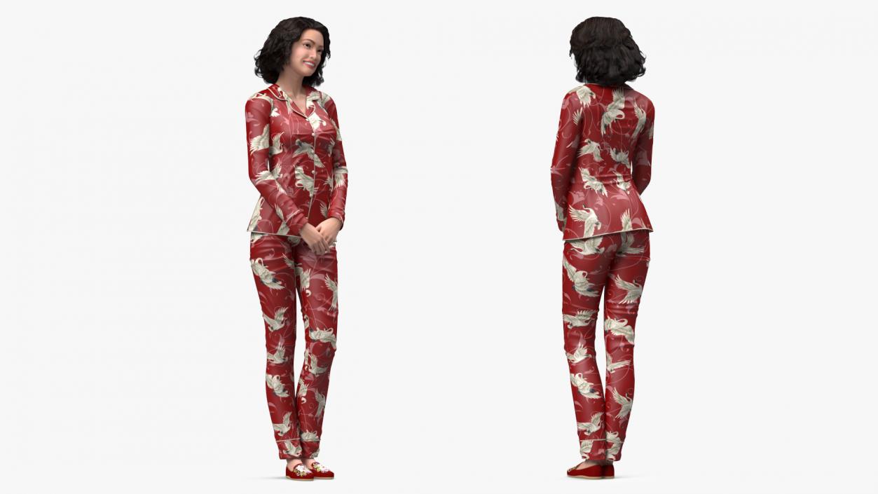 Asian Woman in Satin Pajama 3D