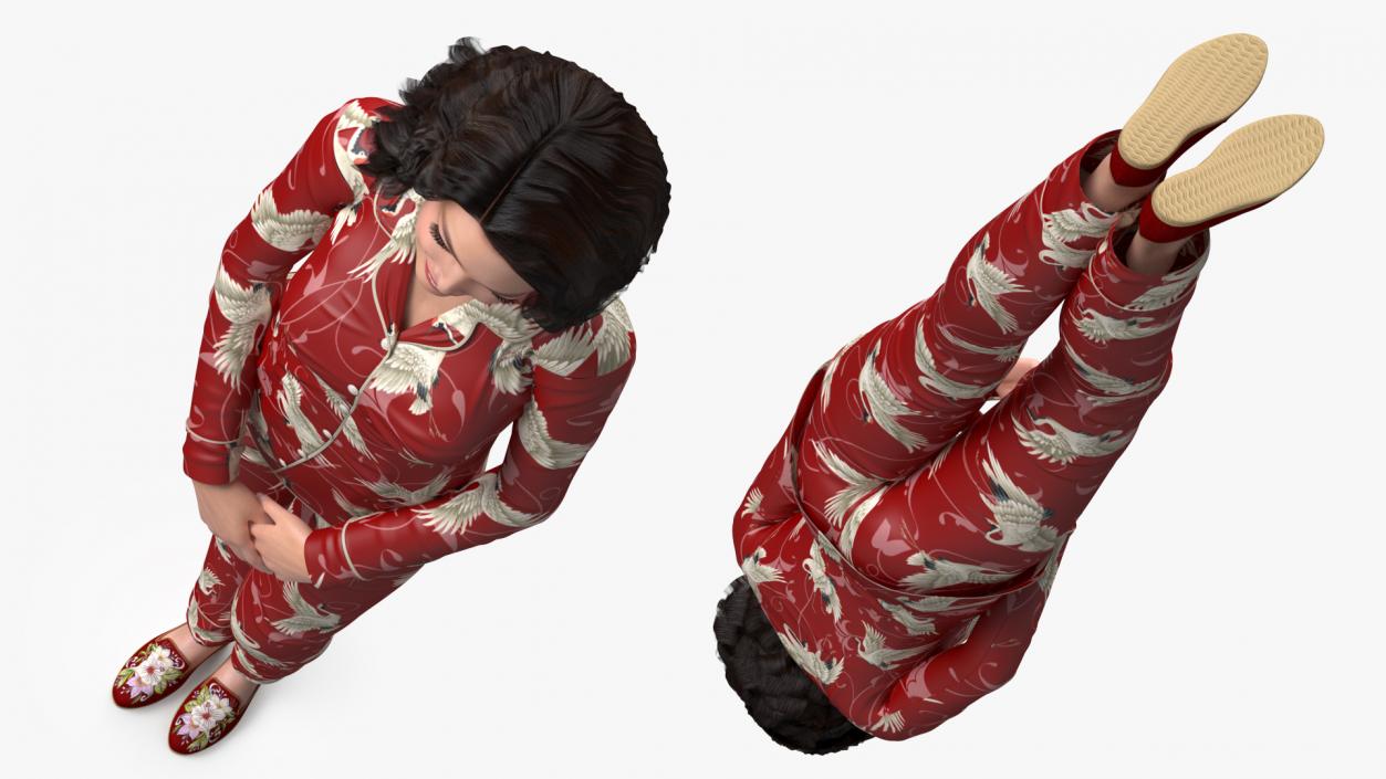 Asian Woman in Satin Pajama 3D