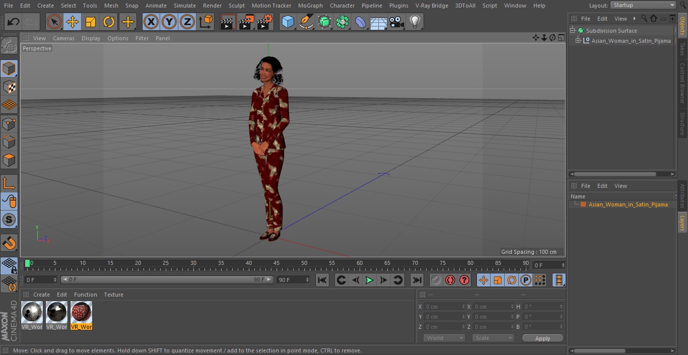 Asian Woman in Satin Pajama 3D