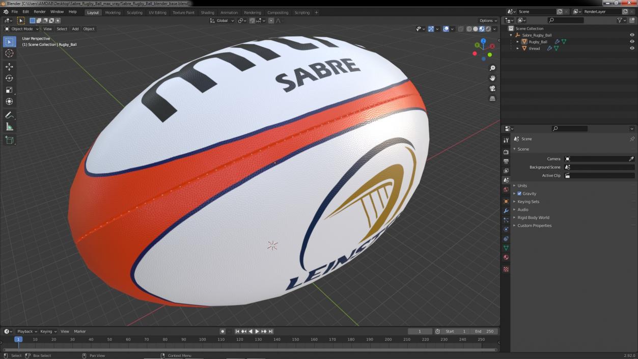 3D Sabre Rugby Ball