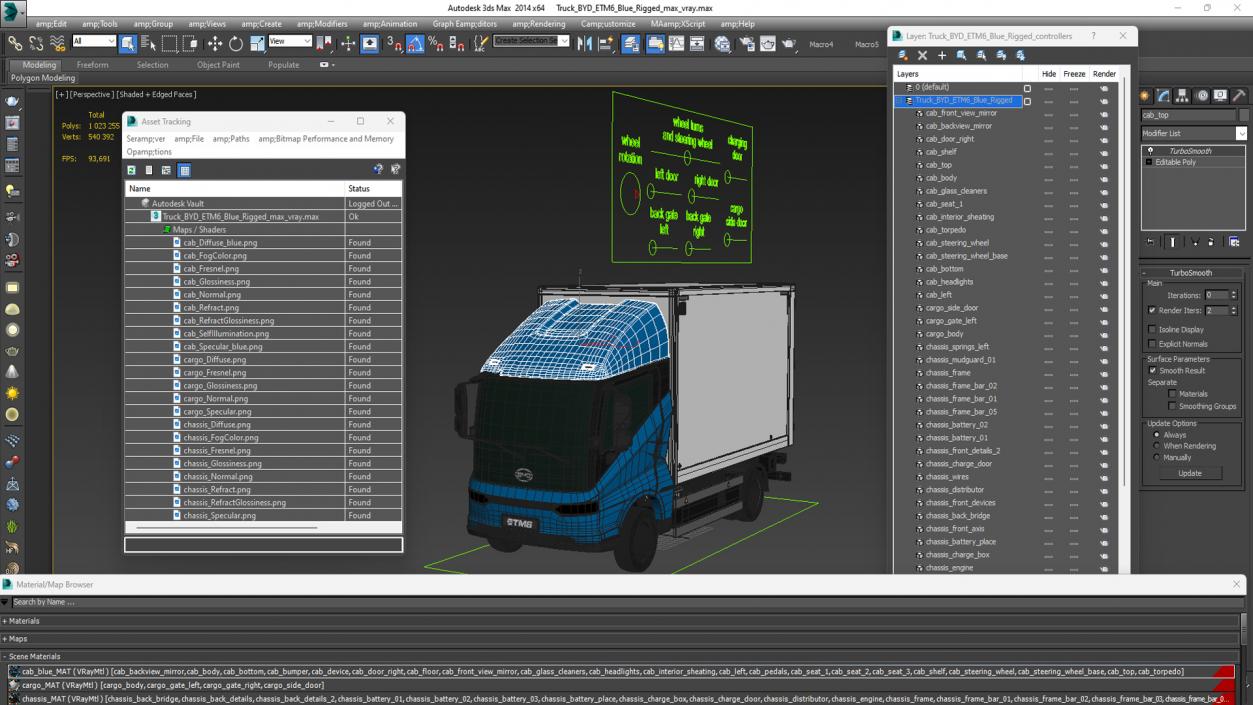 Truck BYD ETM6 Blue Rigged for Maya 2 3D