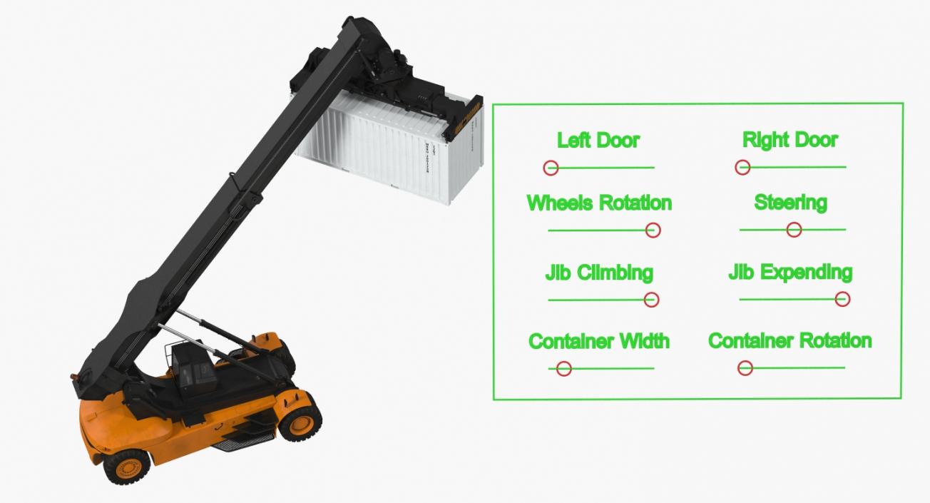 3D Reach Staker with 20ft ISO Container Rigged model