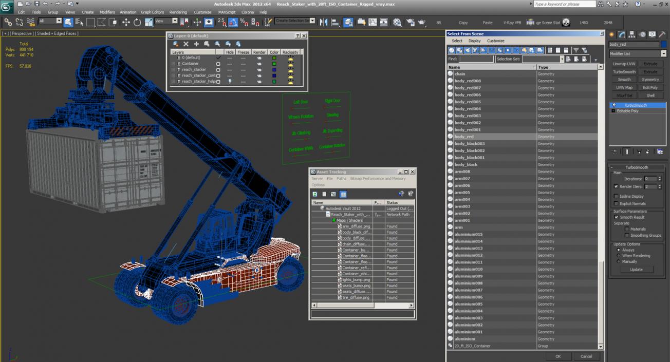 3D Reach Staker with 20ft ISO Container Rigged model