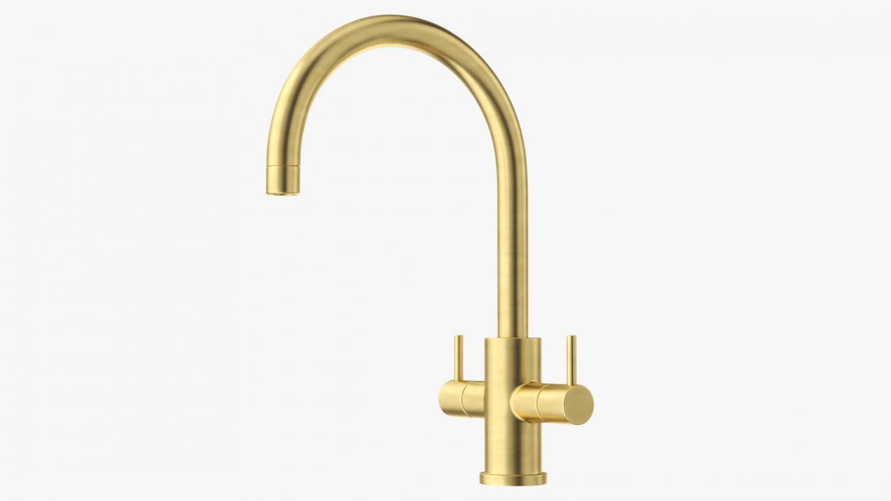 3D Monobloc Dual Lever Kitchen Mixer Tap Brass model