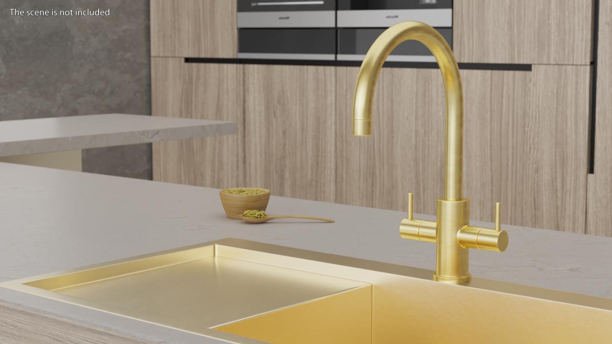 3D Monobloc Dual Lever Kitchen Mixer Tap Brass model