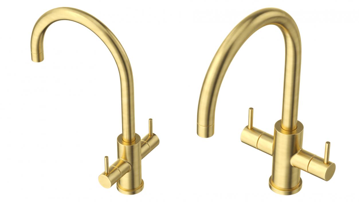 3D Monobloc Dual Lever Kitchen Mixer Tap Brass model