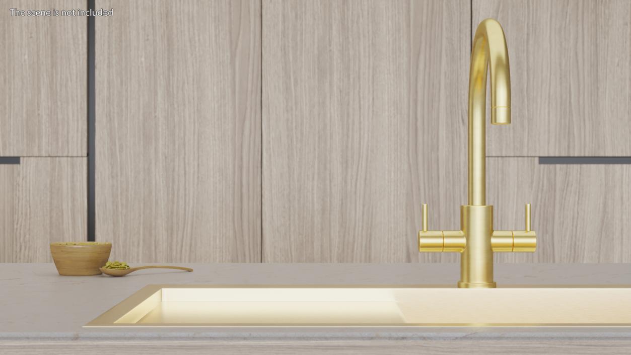 3D Monobloc Dual Lever Kitchen Mixer Tap Brass model