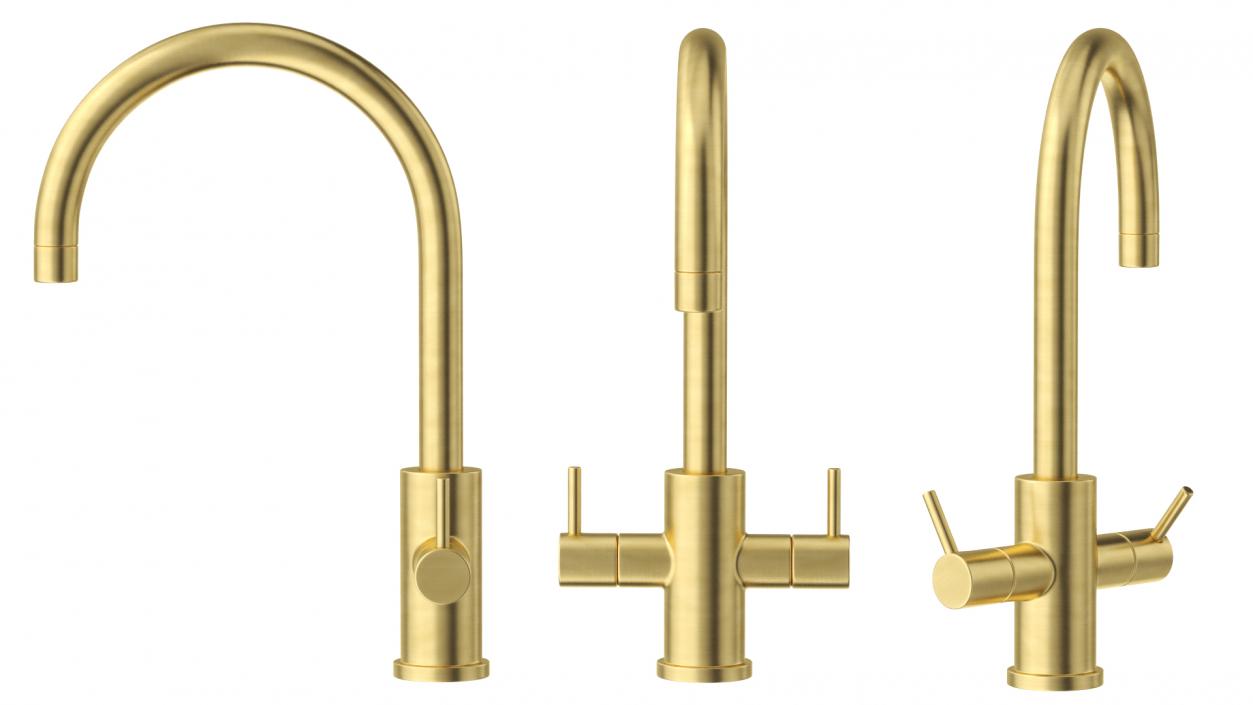 3D Monobloc Dual Lever Kitchen Mixer Tap Brass model