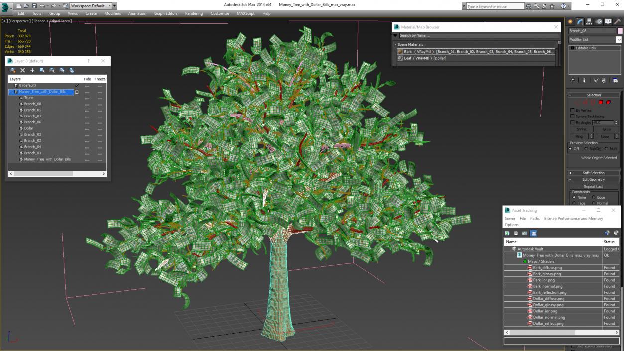 3D Money Tree with Dollar Bills model