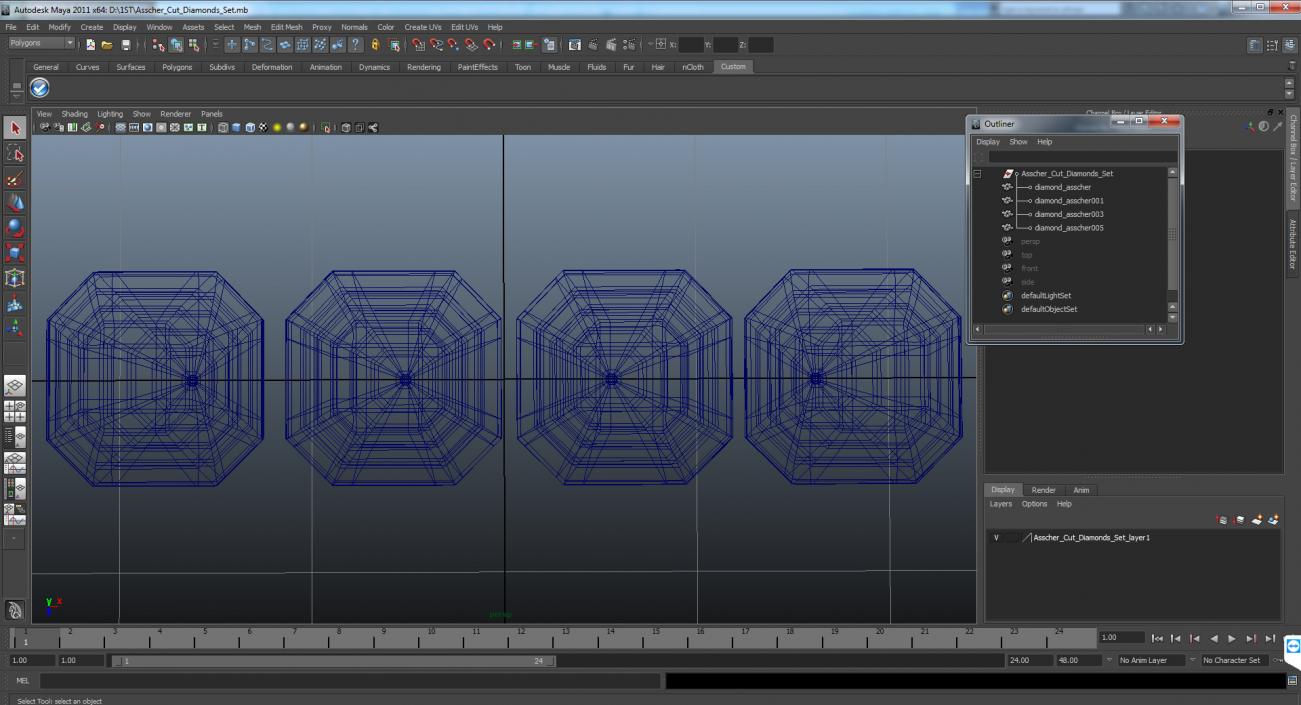 Asscher Cut Diamonds Set 3D model