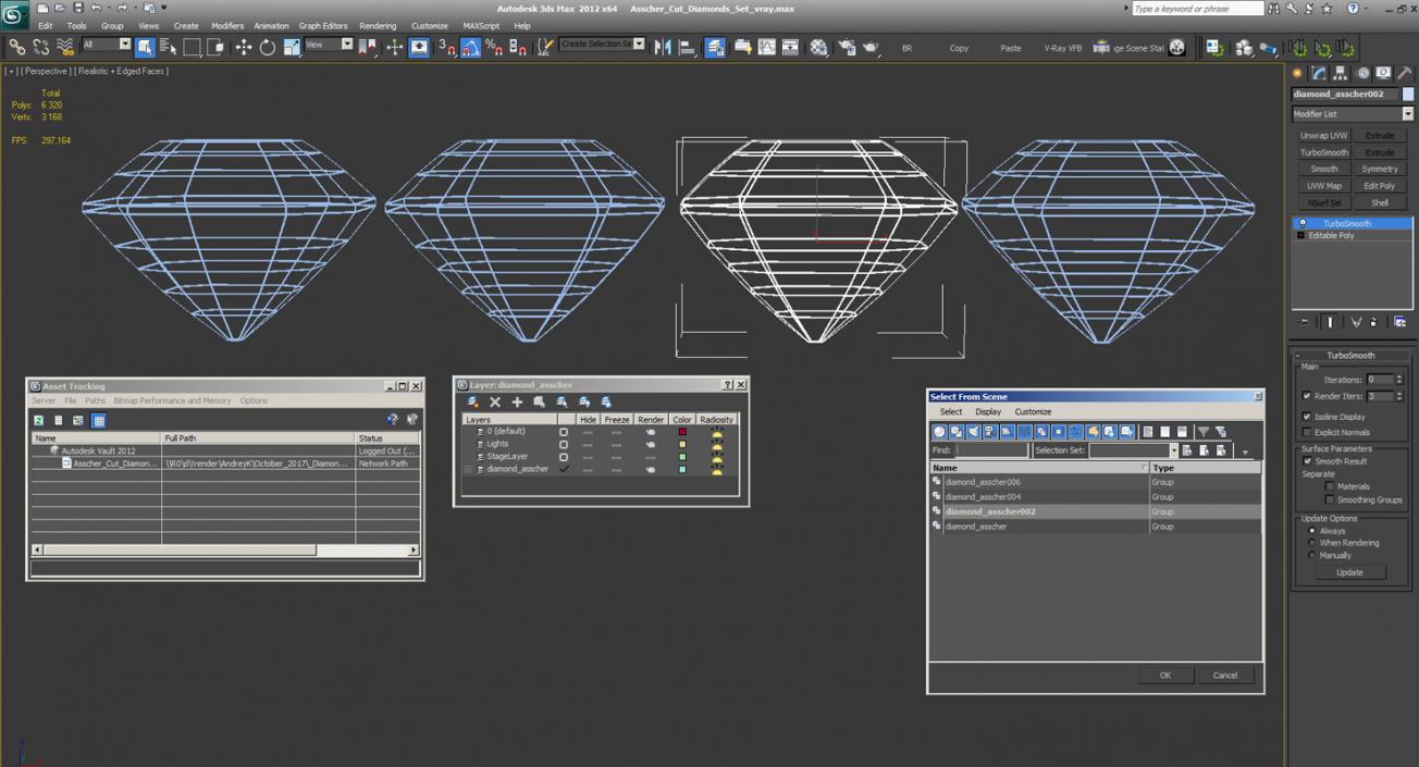 Asscher Cut Diamonds Set 3D model