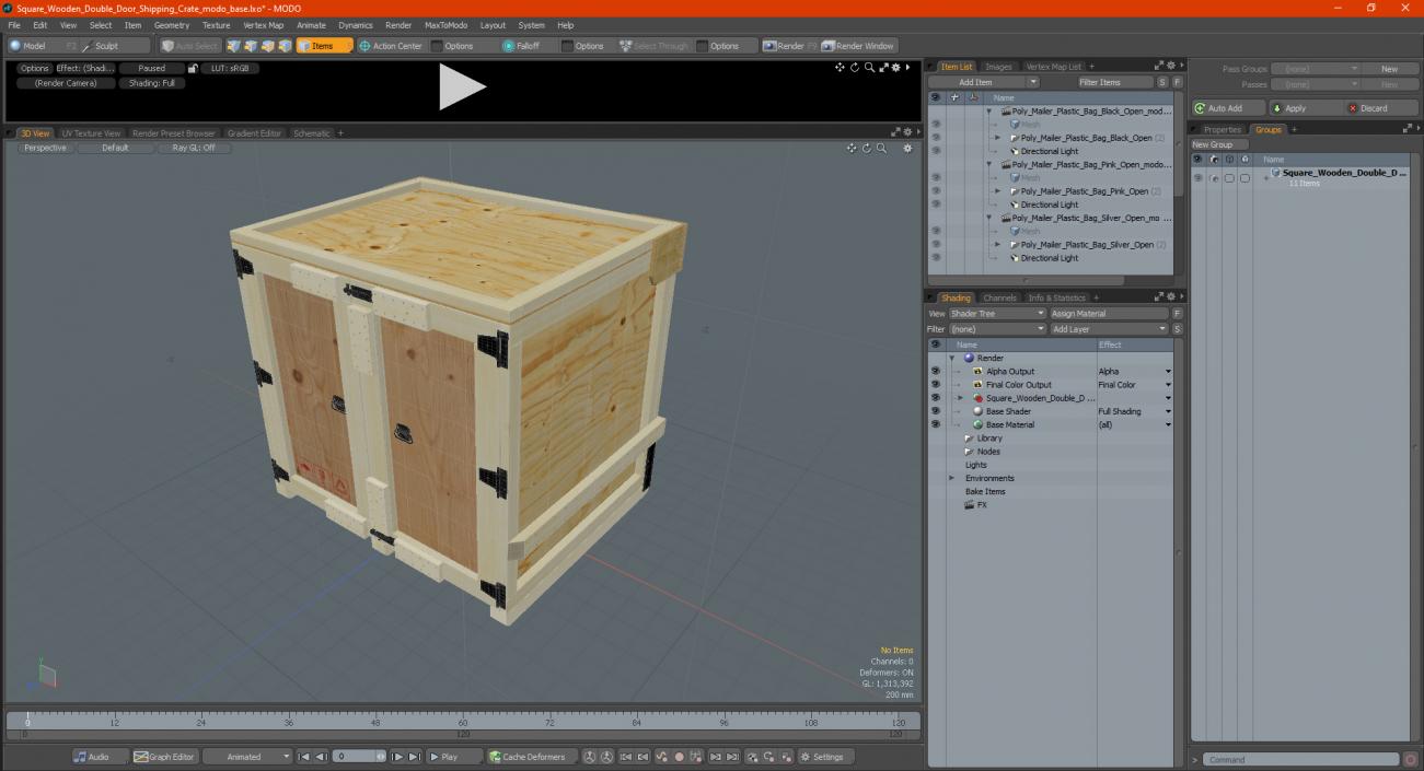 3D model Square Wooden Double Door Shipping Crate