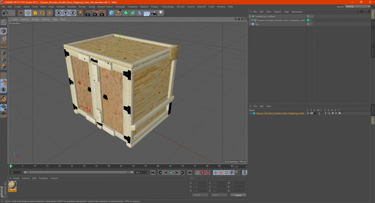 3D model Square Wooden Double Door Shipping Crate