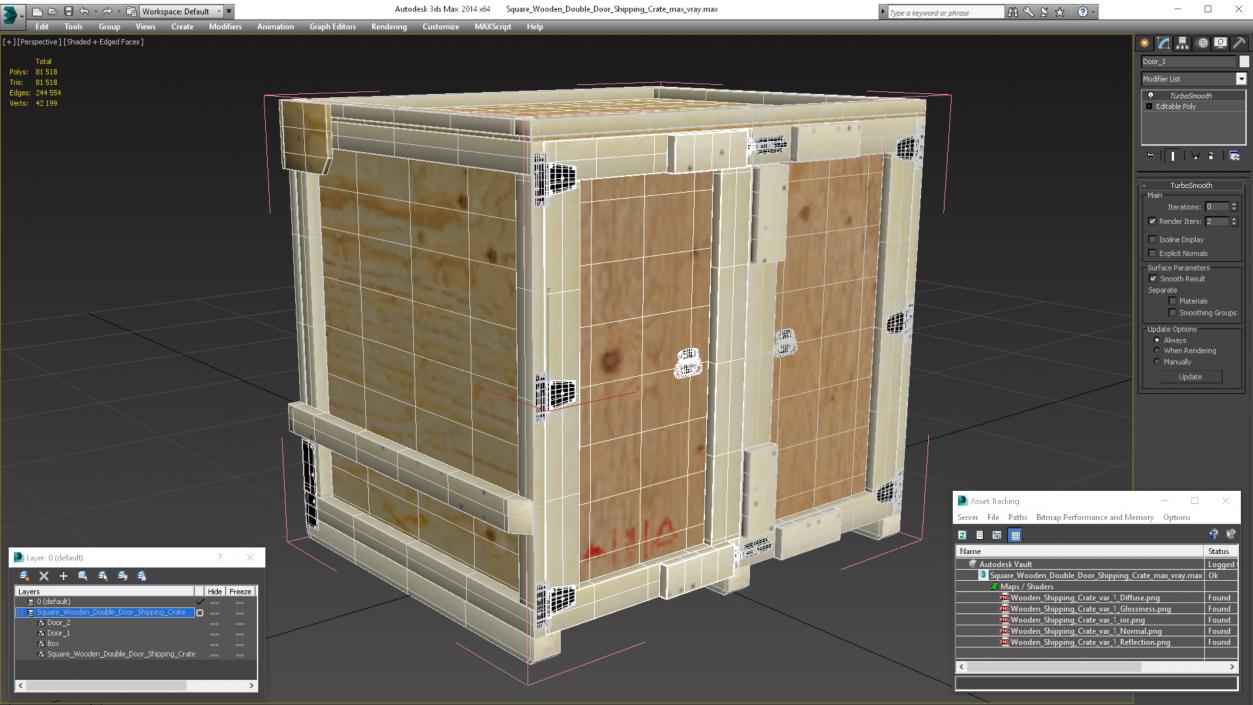 3D model Square Wooden Double Door Shipping Crate